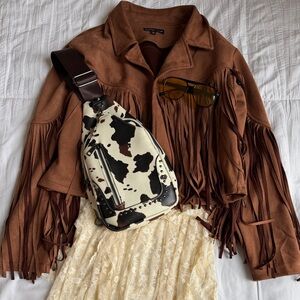 Cow Print Crossbody Sling Bag Faux Leather Western Style